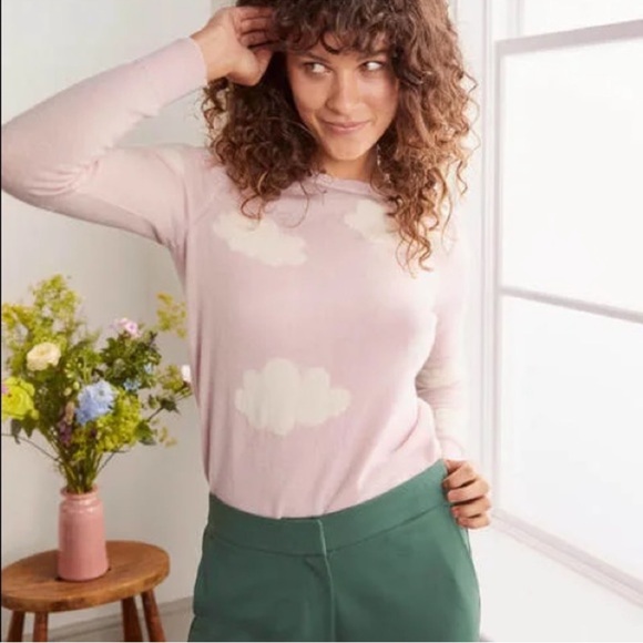 Boden Sweaters - Boden Kesteven Cashmere Pink White Cloud Pattern Sweater Size Small Women’s